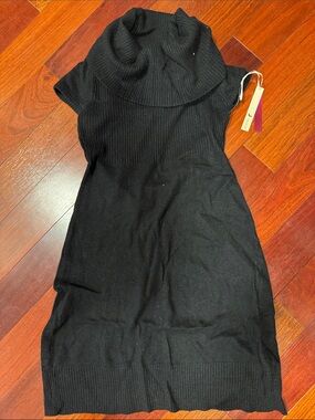 ruby moon Black Ribbed Cowl Neck Sweater Midi Dress